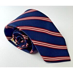 Vintage Mervyn's Tie Mens Classic Navy Red White Striped Necktie Silk Blend 90s